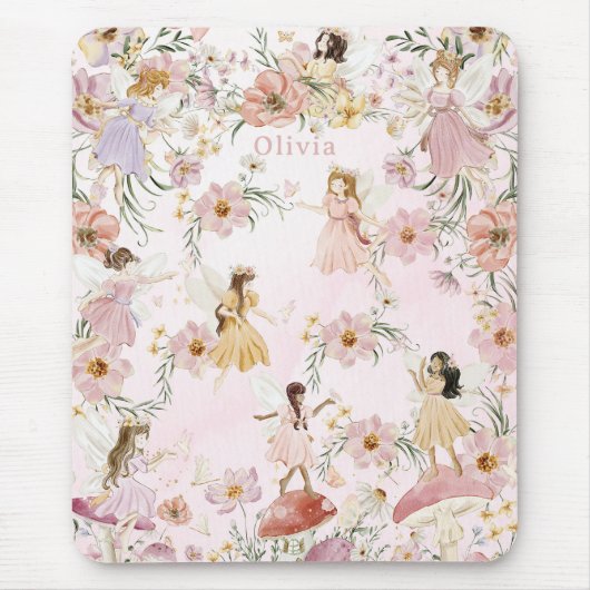 可愛いお洒落妖精の山花園牧草地 マウスパッド (正面)