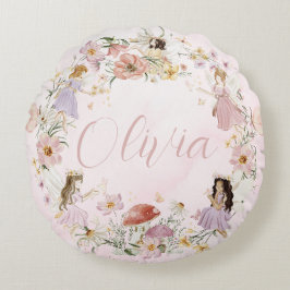 可愛いお洒落妖精の山花園牧草地 ラウンドクッション