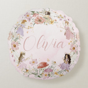 可愛いお洒落妖精の山花園牧草地 ラウンドクッション