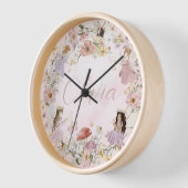 可愛いお洒落妖精の山花園牧草地 壁時計 (傾斜)