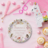 可愛いお洒落妖精誕生日山花草原 ペーパープレート (パーティー)