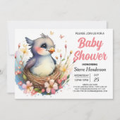 可愛いお洒落森の鳥の赤ちゃんシャワー 招待状 (正面)