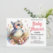 可愛いお洒落森の鳥の赤ちゃんシャワー 招待状 (スタンド正面)