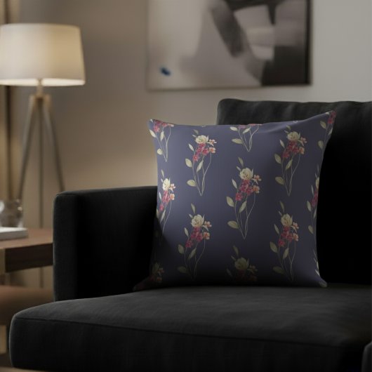 可愛いお洒落水彩花模様ブルー クッション