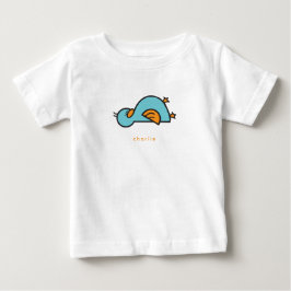 可愛いお洒落漫画ティール（緑がかった色）ブルーベビーアクリングボーイ ベビーTシャツ