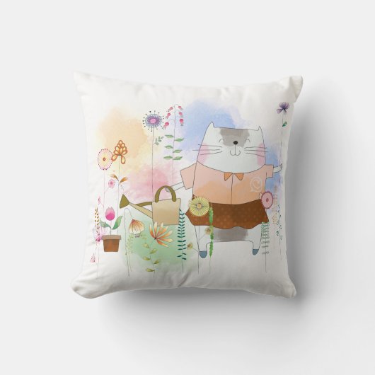 可愛いお洒落猫園芸花サマー クッション (正面)