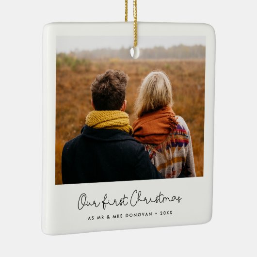 可愛いお洒落私たちの初めてのクリスマス写真 セラミックオーナメント (右)