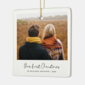 可愛いお洒落私たちの初めてのクリスマス写真 セラミックオーナメント (左)