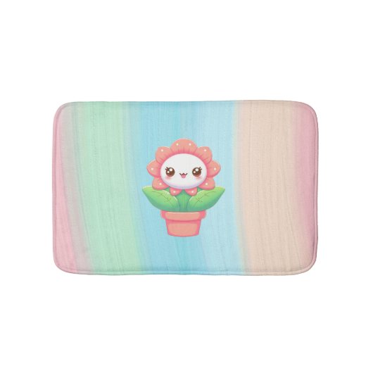 可愛いお洒落花ポット バスマット (正面)