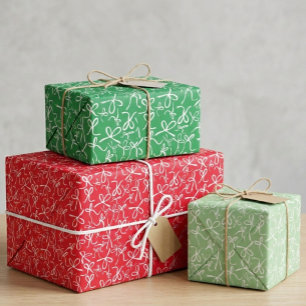可愛いお洒落赤い緑の弓パターンクリスマスギフト ラッピングペーパーシート