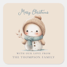 可愛いお洒落雪だるま名目出度々クリスマス スクエアシール