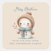 可愛いお洒落雪だるま名目出度々クリスマス スクエアシール (正面)