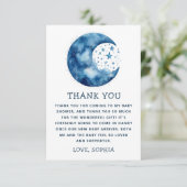 可愛いお洒落青い月の天の赤ちゃんシャワー サンキューカード (スタンド正面)