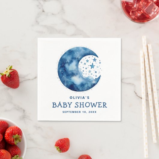 可愛いお洒落青い月の天の赤ちゃんシャワー スタンダードカクテルナプキン (インサイチュ)