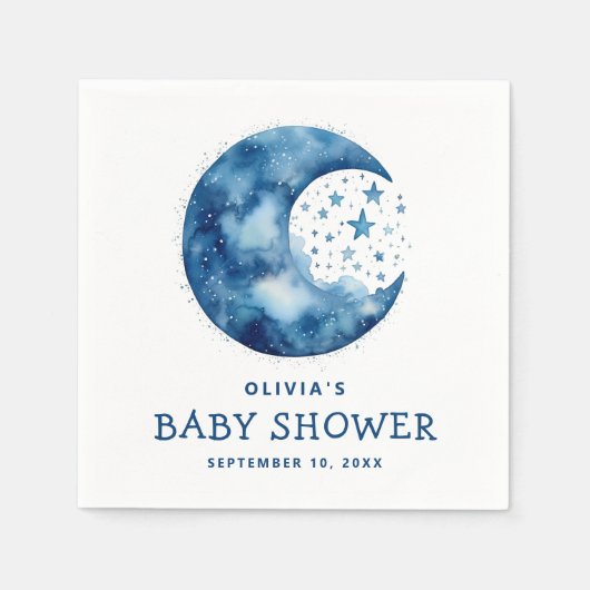 可愛いお洒落青い月の天の赤ちゃんシャワー スタンダードカクテルナプキン (正面)