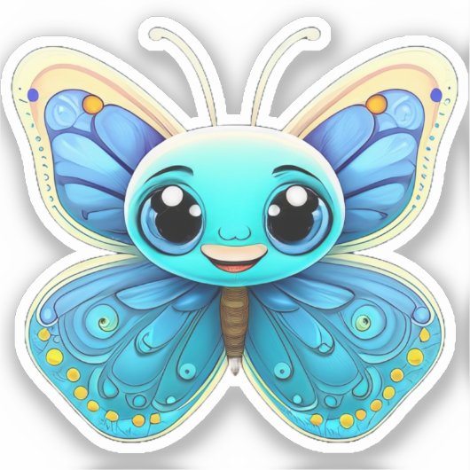 可愛いお洒落青キッズバタフライカートゥーングラフィック シール (正面)
