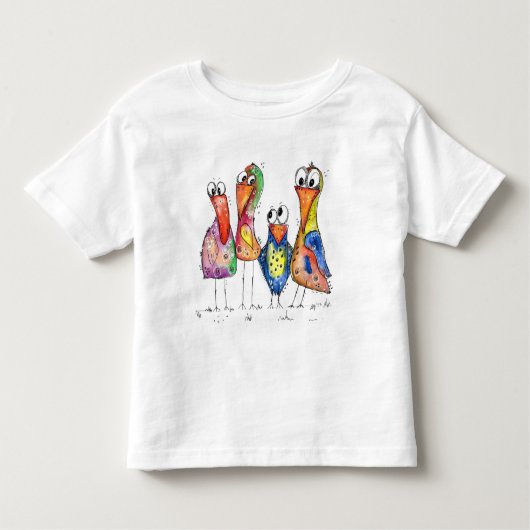 可愛いお洒落鳥カラフルTシャツ4枚 トドラーTシャツ (正面)