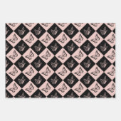 可愛いお洒落黒とピンクの蝶のパターン ラッピングペーパーシート (正面3)