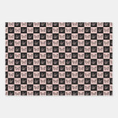 可愛いお洒落黒とピンクの蝶のパターン ラッピングペーパーシート (正面)
