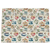 可愛いお茶パーティータイル模様 ラージペーパーバッグ (正面)
