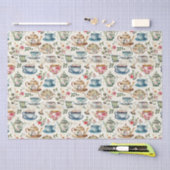 可愛いお茶パーティータイル模様 薄葉紙 (クラフト)