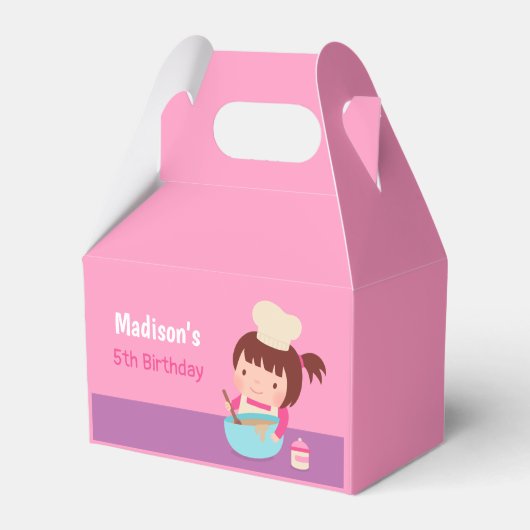 可愛いお菓子作りの女の子の誕生日パーティー フェイバーボックス (正面サイド)