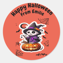 可愛いかかし魔女ハロウィーンカボチャ ラウンドシール