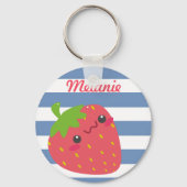 可愛いかわいいいちごストライプのんパーソナライズされた キーホルダー (正面)