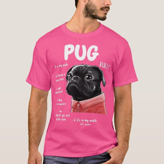 可愛いかわいいおもしろいブラックパグ犬のルールのギフトマン Tシャツ (正面)