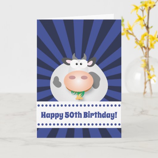 可愛いかわいいおもしろいマンガカウハッピーファイブ50誕生日 カード (黄色い花)