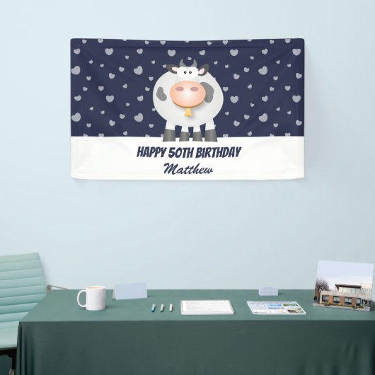 可愛いかわいいおもしろいマンガカウハッピーファイブ50誕生日 横断幕 (トレードショー)