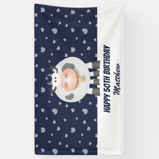 可愛いかわいいおもしろいマンガカウハッピーファイブ50誕生日 横断幕 (縦)