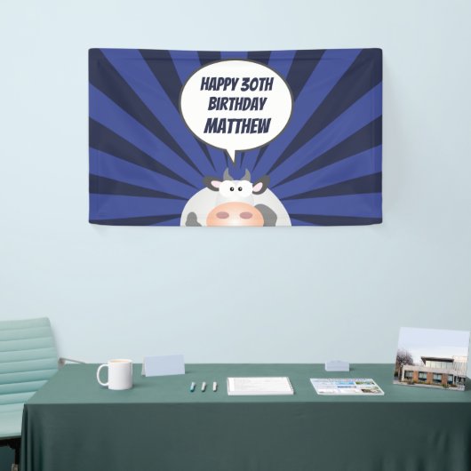 可愛いかわいいおもしろいマンガ牛ハッピーバースデー 横断幕 (トレードショー)