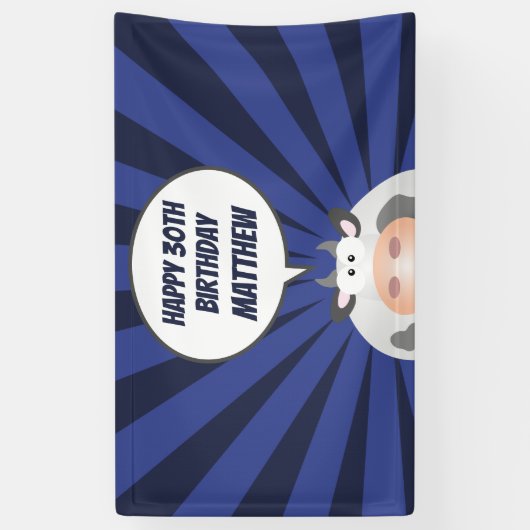 可愛いかわいいおもしろいマンガ牛ハッピーバースデー 横断幕 (縦)