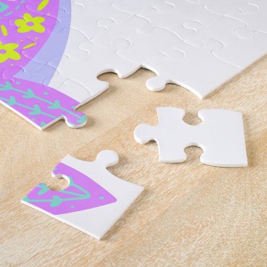 可愛いかわいいが微笑むサメパーソナライズされた(紫) ジグソーパズル (側面)