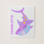 可愛いかわいいが微笑むサメパーソナライズされた(紫) ジグソーパズル (縦)