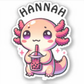 可愛いかわいいアクソロトルとバブルティーパーソナライズされた シール (正面)