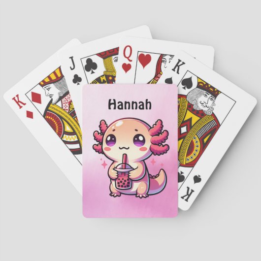 可愛いかわいいアクソロトルとバブルティーパーソナライズされた トランプ (裏面)
