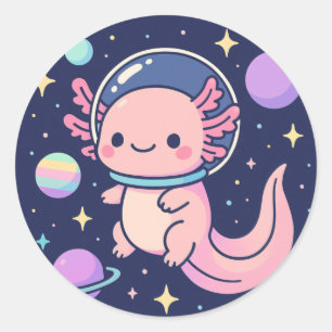 可愛いかわいいアクソロトル宇宙飛行士 – レトロ宇宙の出現 ラウンドシール