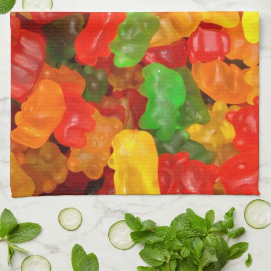 可愛いかわいいオレンジ黄色の赤いカラフルグミベア キッチンタオル (折り畳み)