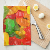 可愛いかわいいオレンジ黄色の赤いカラフルグミベア キッチンタオル (四つ折り)