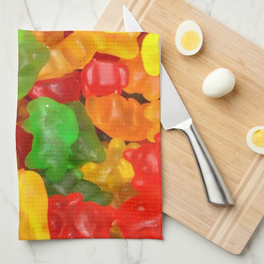 可愛いかわいいオレンジ黄色の赤いカラフルグミベア キッチンタオル (四つ折り)