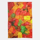可愛いかわいいオレンジ黄色の赤いカラフルグミベア キッチンタオル (縦)
