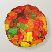 可愛いかわいいオレンジ黄色の赤いカラフルグミベア ラウンドクッション (裏面)
