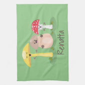 可愛いかわいいキノコ真菌トードスツール漫画 キッチンタオル (縦)