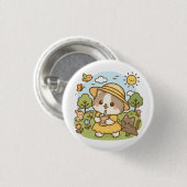 可愛いかわいいキャットイエロードレスバブルティーを飲む 缶バッジ (正面&裏面)