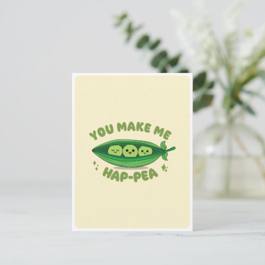 可愛いかわいいグリーンエンドウ野菜フードパンラブ引用文 ポストカード (スタンド正面)