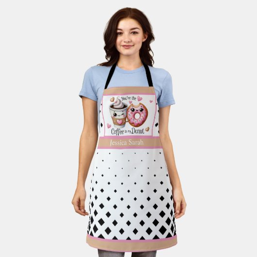 可愛いかわいいコーヒードーナツ エプロン (着用した状態)