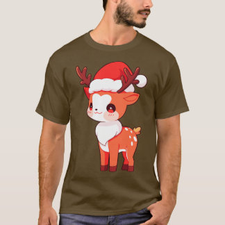 可愛いかわいいサンタ・ハットのクリスマストナカイ Tシャツ