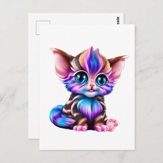 可愛いかわいいストライプのベビーキッテン葉書 ポストカード (正面/裏面)